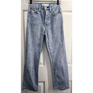 Denim Forum Arlo High Rise Straight Jeans Womens 24 x 25 Blue Stretch Button Fly